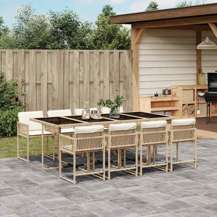 vidaXL - 9-delige - Tuinset - met - kussens - poly - rattan - beige