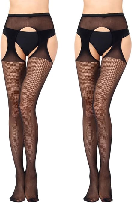 2 paar dames sexy mode, elastische taille, panty, visnetkousen, hoge taille, comfortabele en trendy beenmode