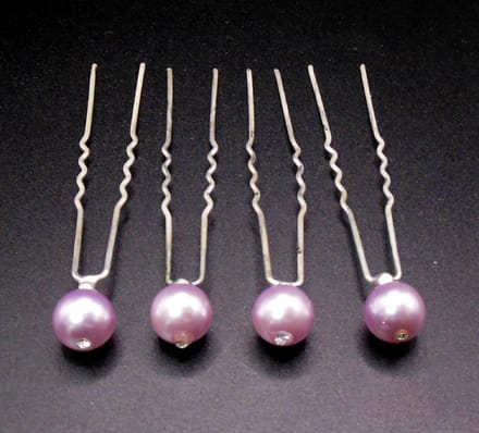 Haarpinnen parel violet kleur met strass steentje per 4 stuks.
