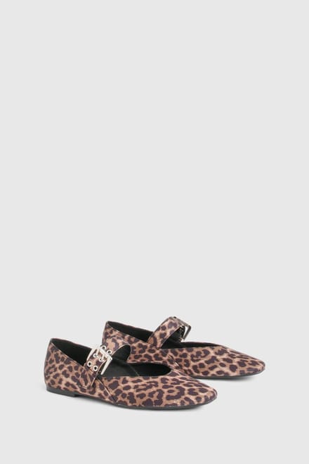 boohoo Dames Mary Jane riem ballerina's | Luipaardprint | Maat: 40