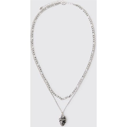 Zilveren Schedel Gelaagde Ketting | Silver