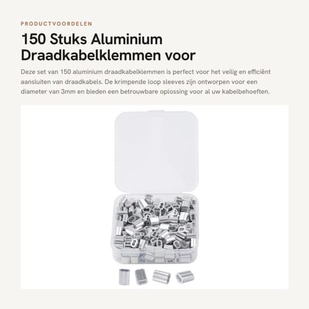 Dailygoods - 150 Stuks Aluminium Draadkabelklemmen voor Draadkabel