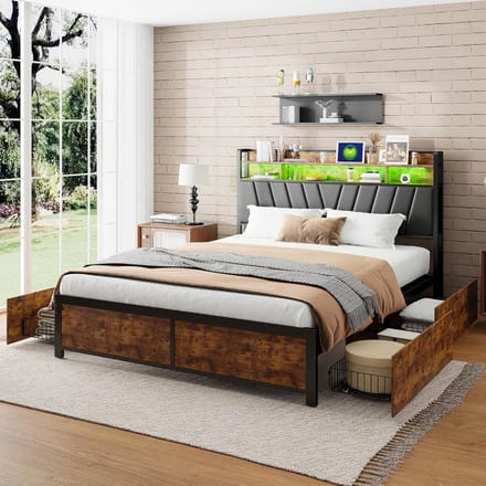 Tweepersoonsbed 180x200 met 4 Opbergladen en LED Verlichting