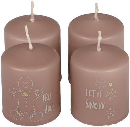 Roze kerstkaarsen, stompkaarsen, set van 4, winterdecoratie Ø5cm H6cm