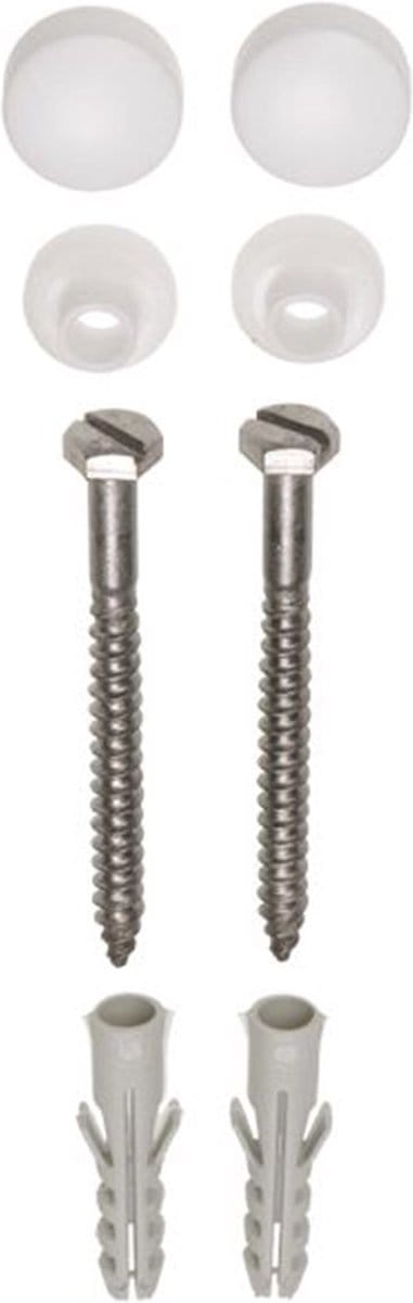 Riko Potschroevenset met plug 2 stuks RVS 6 x 70 mm afdekdop wit