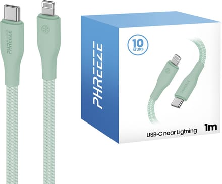 Voordeelpak kabels geschikt voor iPhone 14,13,12,11 - 10 pack - Groen gekleurd - 1 meter