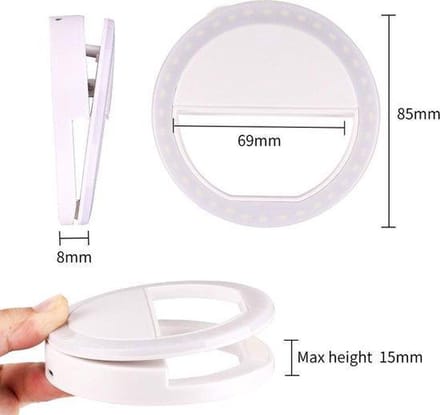 Selfie Ring Light Clip / Led Lamp / 3 Standen / Oplaadbaar / Flashlight / Ring Lamp / Verlichting in Wit /