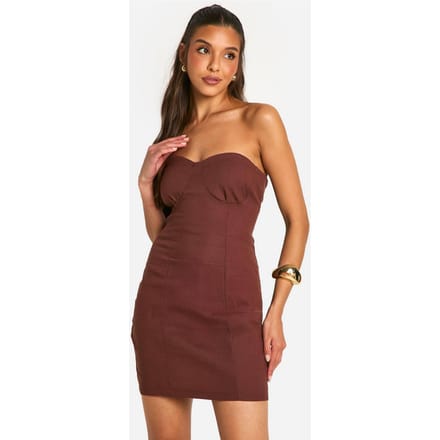 boohoo Dames Bandeau Mini Dress | Chocoladebruin | Maat: 40