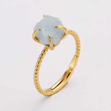 Gouden Ring Dames – Cadeau voor vrouwen – Verstelbare Ring met Aquamarijn Edelsteen – Starlyte