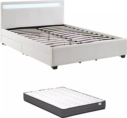 Vente-unique Bedframe kunstleer wit 140 x 190 cm