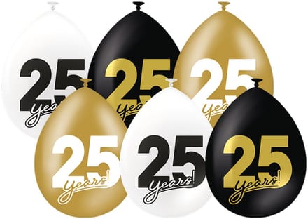 Ballonnen | 25 jaar | Collectie: Celebration! | Zwart, Goud & Wit | 6 stuks