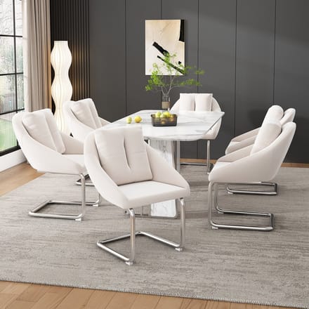 REDOM - Eetkamerstoel - Draaibaar - Modern - Woonkamer - Metaal - Beige - Set van 6