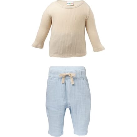 LUPILU Mousseline baby kledingset, 2-delig (Beige/blauw, 62-68)