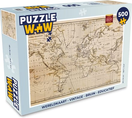 Puzzel Wereldkaart - Vintage - Bruin - Educatief - Legpuzzel - Puzzel 500 stukjes