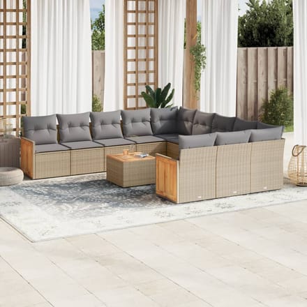 vidaXL 13-delige Loungeset met kussens poly rattan beige