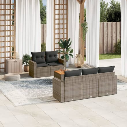 vidaXL - 6-delige - Loungeset - met - kussens - poly - rattan - grijs