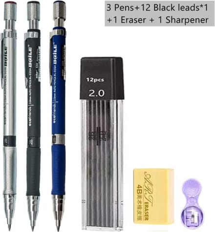 3 stuks vulpotloden + 12 vullingen + puntenslijper + gum