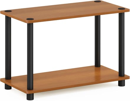 2-Tier No Tools Bijzettafel - Salontafel en Plank in Licht Kers/Zwart
