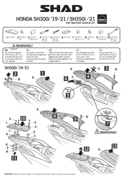 Support de top case Shad pour moto Neuf