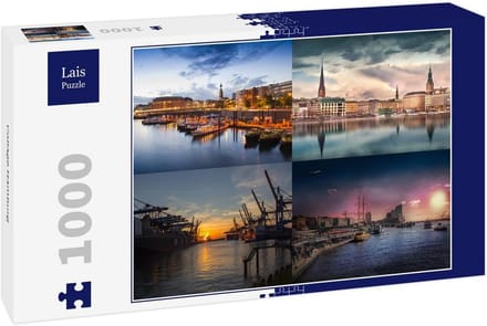 Puzzel Collage Hamburg - 1000 Stukjes Legpuzzel - Ontspanning Thuis - Gedetailleerde Stadsafbeelding - 57 x 37 cm