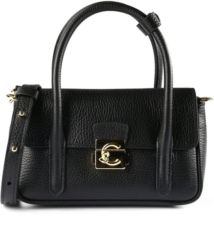 COCCINELLE Leren schoudertas handtas C-Me Lock Mini Bag Grained Leather Noir zwart