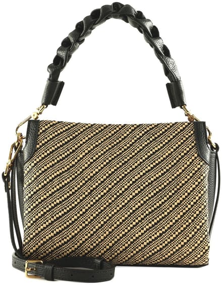 COCCINELLE Leren Handtas Schoudertas Boheme Bicolor Straw Handbag Multi Noir / Noir Beige