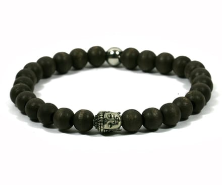 IbizaMen - heren armband - Bruin hout 8mm - buddha RVS - 19cm