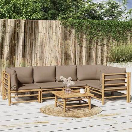 vidaXL - 6-delige - Loungeset - met - kussens - bamboe - taupe