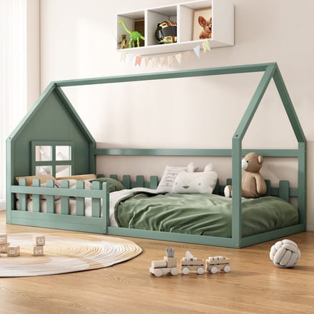 REDOM huisjesbed 90x200 cm – Groen – Grenenhout + MDF