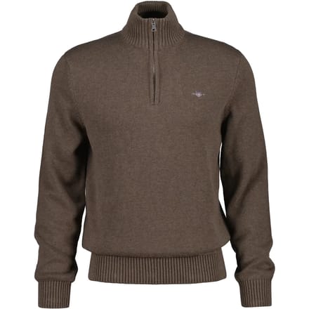 Gant Trui Casual Cotton Half Zip Rib Endings Dark Hazelnut Melange / male