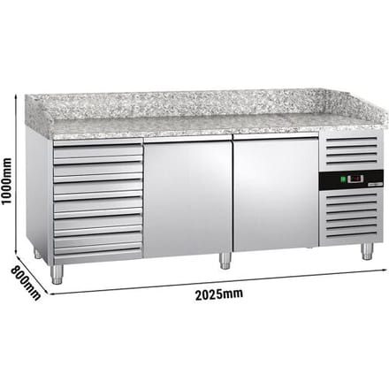 GGM Gastro Pizzakühltisch ECO - 2000x800mm - mit 2 Türen & 7 Schubladen Zilver