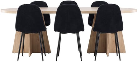Bootcut eethoek tafel 115x230cm en 6 teddy stoelen naturel.