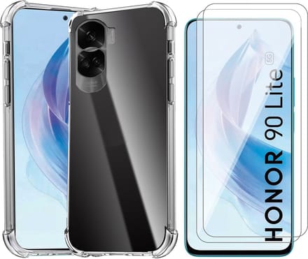 Hoesje geschikt voor Honor 90 Lite - 2x Screenprotector Glas - Shockproof Transparant