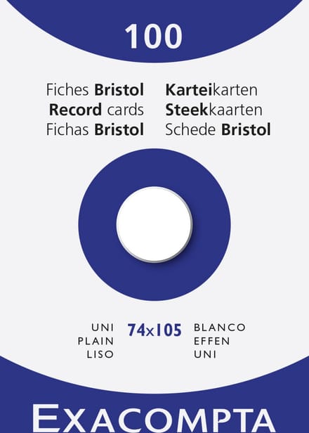 Exacompta 10x etui 100 steekkaarten bristol - effen niet geperforeerd 74x105mm - Wit - 13300B