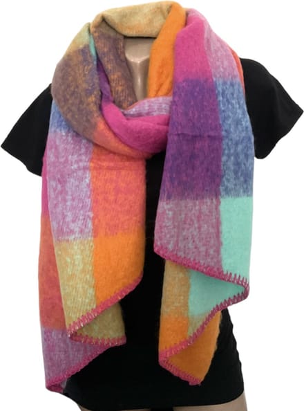 Sjaal - Dikke Kwaliteit - Geblokt - Fuchsia - 220 x 50 cm (969635#)