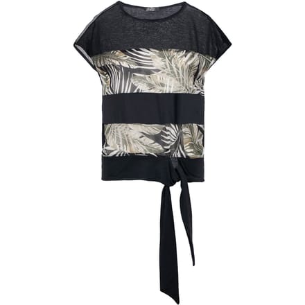 Zwarte bladprint top met bandjes