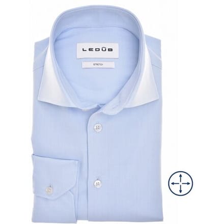 Ledub modern fit overhemd - popeline - lichtblauw - Strijkvriendelijk - Boordmaat: 45