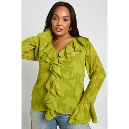 boohoo Dames Plus Ruche Burnout Blouse | Olijf | Maat: 46