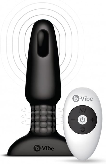b-Vibe - Vibrerende buttplug met rotatie - Zwart/Blauw