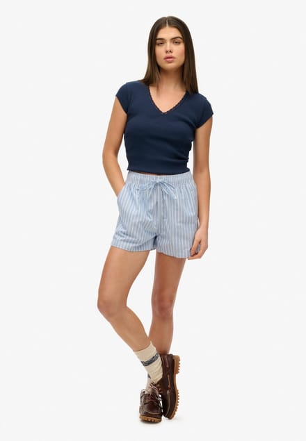 COTTON STRIPE ELASTIC SHORT