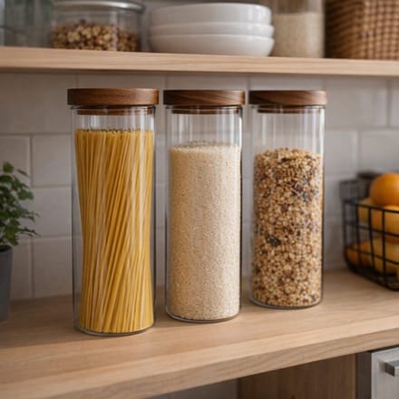 Voorraadpotten Glas 3 Stuks - 30 cm - Walnoothouten Deksel - Luchtdicht - Keuken