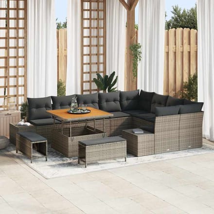 vidaXL - Tuinbank - Set - 12 - st - 11-zits - Grijs - Poly - rattan