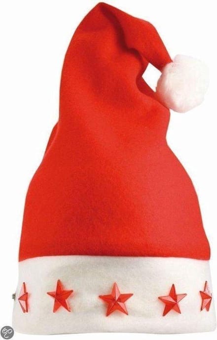 Benza Kerstmuts met 5 verlichte sterren - Vilt - Rood - One size