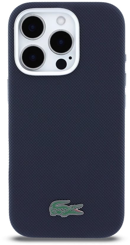 Lacoste Back Cover Case voor iPhone 16 Pro - Navy - MagSafe-compatibel - Metaalranden - Iconisch logo