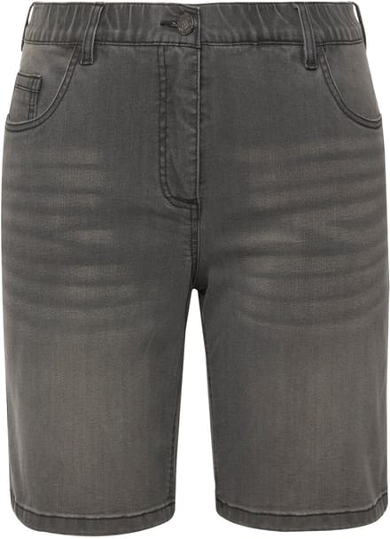 Ulla Popken - Dames - Jeansbermuda Mandy 5-pocket model comfortabele tailleband - Lichtgrijs denim - Maat 42