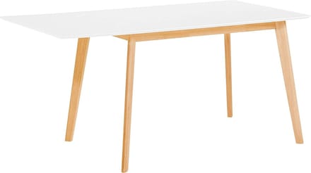 Moderne Uitschuifbare Eettafel Wit met Licht Houten Onderstel voor 4-8 Personen