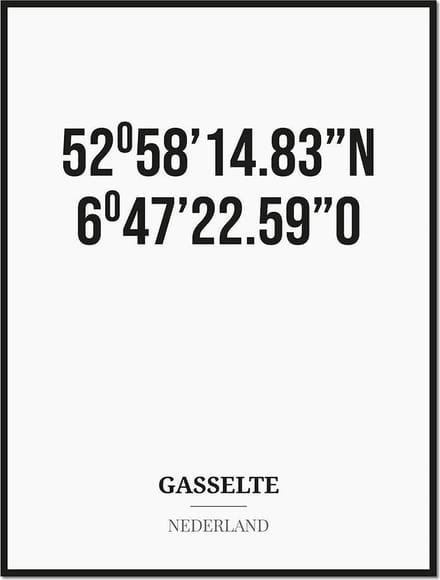 Poster/kaart GASSELTE met coördinaten