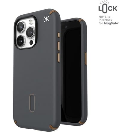 Speck Presidio2 Pro Clicklock & Magsafe - Coque iPhone 15 Pro (Gris Charbon / Bronze Froid)