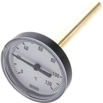0 tot +120°C Plastic Bimetalen Thermometer 63mm Behuizing 100mm Dompelbuis met Thermowell