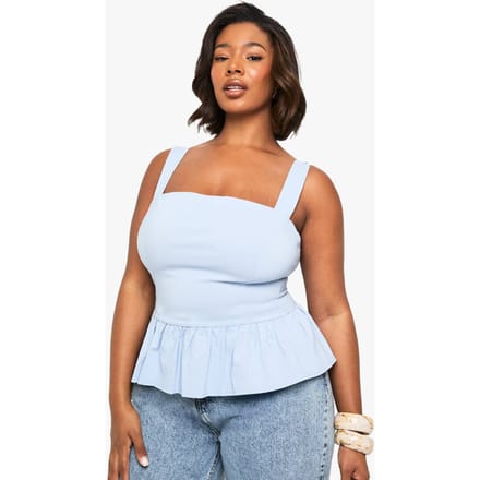 boohoo Dames Plus bengaline peplum top | Poederblauw | Maat: 48